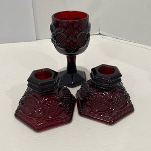 Avon Vintage Cape Cod Ruby Red Collection 3oz Wine Goblet With Candle Sticks